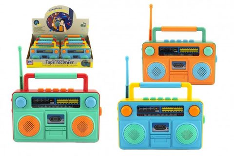 Rádio detské plast 15x12cm na batérie so zvukom sa svetlom 3 farby 6ks v boxe Cena za 1ks
