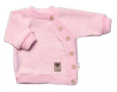 Dětský pletený svetřík s knoflíčky, zap. bokem, Hand Made Baby Nellys, růžový, vel. 80/86