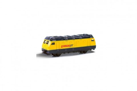 Lokomotiva/Vlak RegioJet 9cm kov/plast na volný chod v krabičce 10,5x5x4,5cm