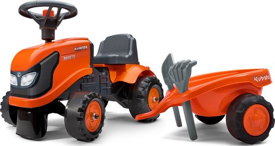 FALK 260C Baby Kubota ride-on traktor s přívěsem, hrábě & lopata