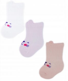 Kojenecké ponožky, 3 páry - Noviti - Kočička, bílá/růžová/losos, vel. 12-18 m