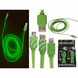 Svietiaci zelený USB kábel pre Iphone, typ C a Micro