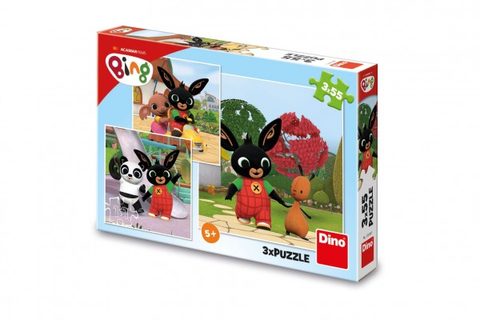 Puzzle 3in1 Bunny Bing/Bing hrá kusy 3x55 v rámčeku 27x19x4cm
