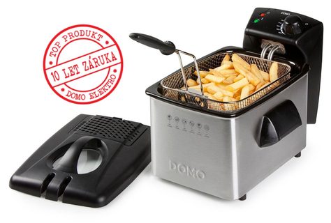 Fritéza nerezová - DOMO DO464FR - záruka 10 let, Objem: 3 l, Příkon: 2200 W, Vyjímatelná nádoba, Pachový filtr