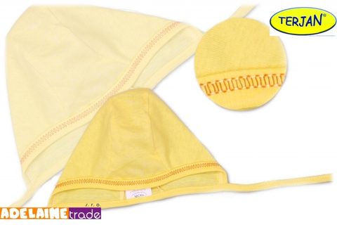 TERJAN Novorozenecká čepička na zavazování - žlutá/krémová