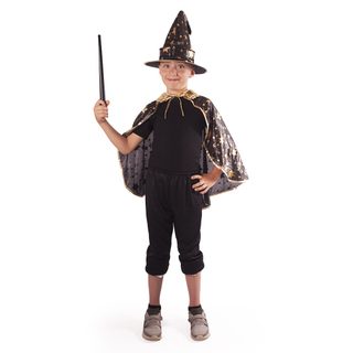 Detský plášť čierny s klobúkom čarodejnice / Halloween