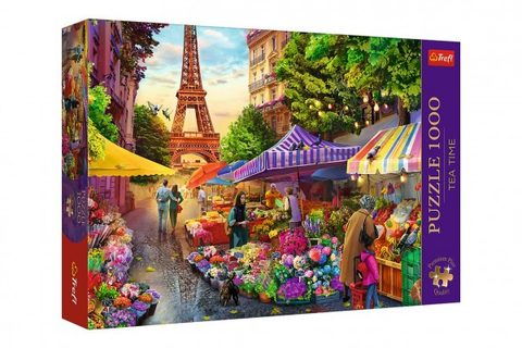 Puzzle Premium Plus - Čajový čas: Květinový trh, Paříž 1000 dílků 68,3x48cm v krabici 40x27x6cm