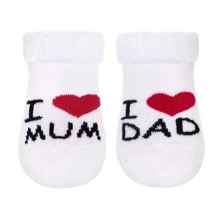 Kojenecké froté bavlněné ponožky I Love Mum &amp; Dad, bílé