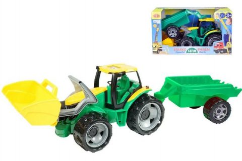 Traktor sa lyžicou 60cm a prívesom 45cm plast v krabici Cena za 1ks