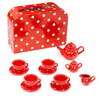 Bigjigs hračky červená puncted tea set