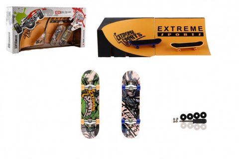Skateboard Finger skrutky 2ks plastové 10cm s rampou s príslušenstvom 2 farby v kolónke 35x9x18cm