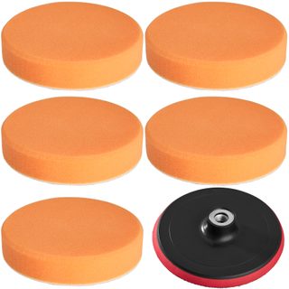 Tectake 400169 5 leštiace špongie 150 mm médium vrátane leštiaceho podložky 150 mm - oranžový oranžový plast