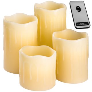 Tectake 401005 Vosková sviečka LED set 4 ks Prírodné pre diaľkové ovládanie - biely biely vosk