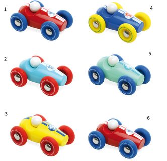 Vilac Dřevěné závodní mini auto 1 ks modré s červenými koly