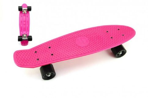 Skateboard 60cm nosnosť 90kg, kovové osi, ružová farba, čierna kolesá Cena za 1ks