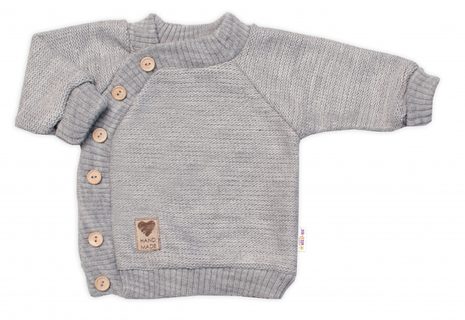 Dětský pletený svetřík s knoflíčky, zap. bokem, Hand Made Baby Nellys, šedý, vel. 80/86