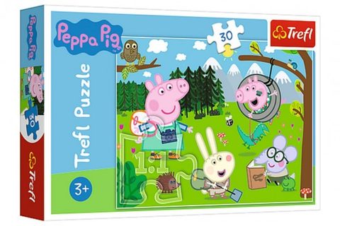 Puzzle Prasiatko Peppa / modré plavky Výlet do lesa 27x20cm 30 dielikov v krabičke 21x14x4cm Cena za 1ks