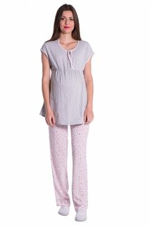 Be MaaMaa Těhotenské,kojící pyžamo květinky - šedá/růžová, vel. XL