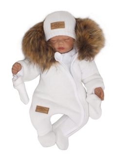 Z&amp;Z Zimní kombinéza s kapucí a kožešinou + rukavičky, bílá, vel. 62