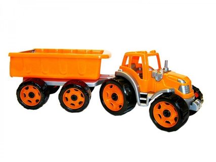 Traktor s vlekom plast 53cm na voľný chod 2 farby v sieťke Cena za 1ks