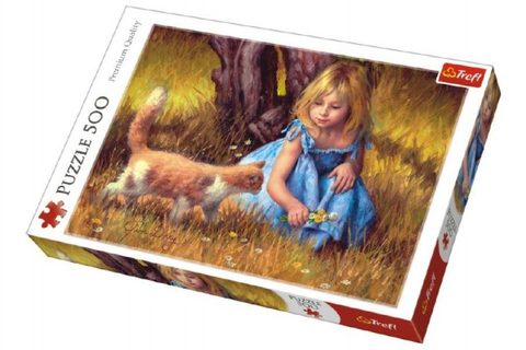 Puzzle Dievčatko s mačkou maľované 500 dielikov 48x34cm v krabici 40x27x4,5cm Cena za 1ks