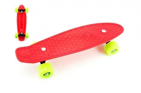 Skateboard 43cm, nosnosť 60kg plastové osi, červený, zelená kolesá Cena za 1ks