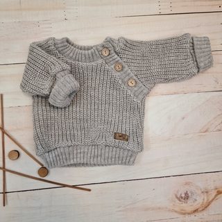 Pletený svetřík pro miminko s knoflíčky Lovely, prodloužené náplety, tm. šedý, 56/62