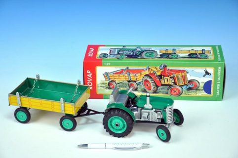 Traktor Zetor s prívesom zelený na kľúčik kov 28cm Kovap v krabičke Cena za 1ks