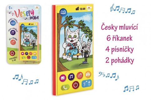 Veselý Mobil Telefón plast česky hovoriaci 7,5x15cm na batérie so zvukom na karte Cena za 1ks