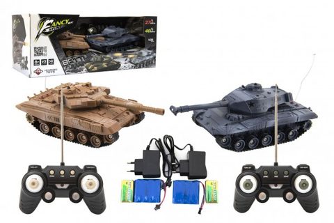 Tank RC 2ks 25cm tanková bitka + dobíjacia pack 27MHZ a 40MHz so zvukom sa svetlom v krabici 50x20x23cm Cena za 1ks