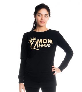 Be MaaMaa Těhotenské a kojící triko/mikina Mom Queen, dlouhý rukáv, černá, vel. L