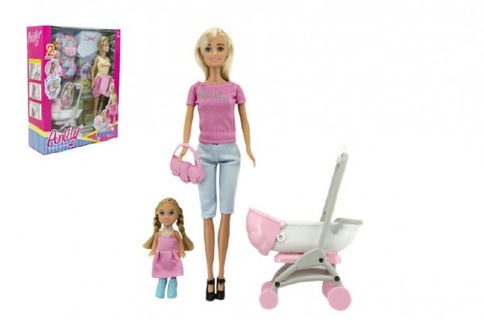 Sada bábika s dievčatkom a kočíkom + doplnky plast v krabici 27x34x9cm Cena za 1ks