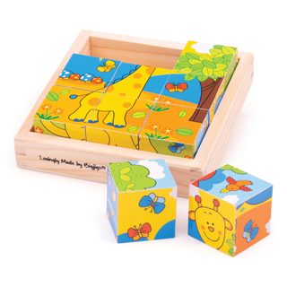 Bigjigs Toys Obrázkové kocky kubusy Safari 9 kociek