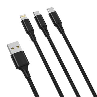Kabel 3v1 XO USB-C / Lightning / Micro 2,4A, 1,2 m (černý)