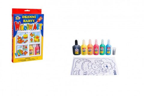 Okenní barvy 5x20ml s konturou se třpytkami + předlohy v krabici 16x26x2,5cm