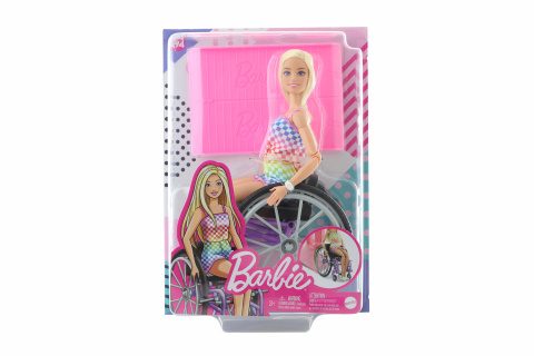 Model Barbie na invalidnom vozíku v kockovanej HJT13 celkovo