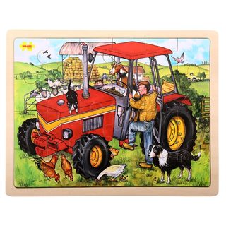 Bigjigs Toys Drevené puzzle traktor 24 dielikov