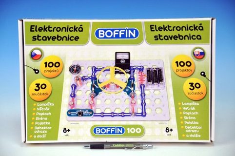 Stavebnice Boffin 100 elektronická 100 projektů na baterie 30ks v krabici