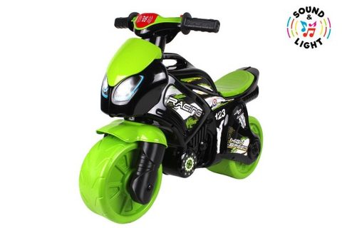 Odrážadlo motorka zeleno-čierna plast na batérie so svetlom so zvukom v sáčku 36x53x74cm Cena za 1ks
