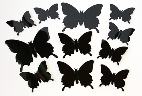 3D motýliky na stenu - čierna
