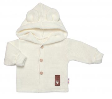 Dětský elegantní pletený svetřík s knoflíčky a kapucí s oušky Baby Nellys, ecru, vel. 62