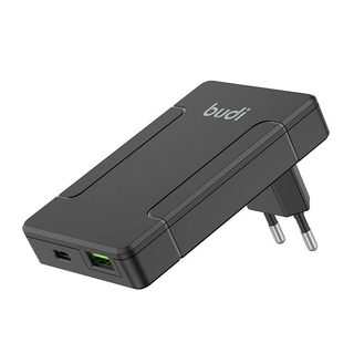 Univerzální nástěnná nabíječka Budi, USB + USB-C, PD 65W + adaptéry EU/UK/US/AU (černá)