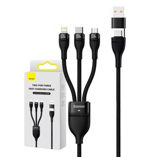 Kabel USB 3v1 Baseus Flash Series 2, USB-C + micro USB + Lightning, 100 W, 1,2 m (černý)