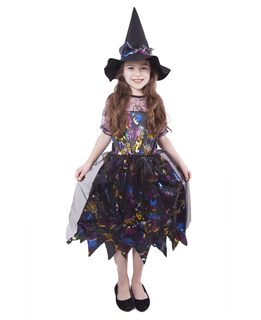 Dětský kostým čarodějnice barevná/Halloween (M)