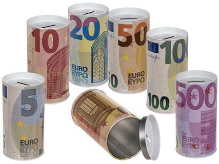 Kovová pokladnička, bankovky - euro