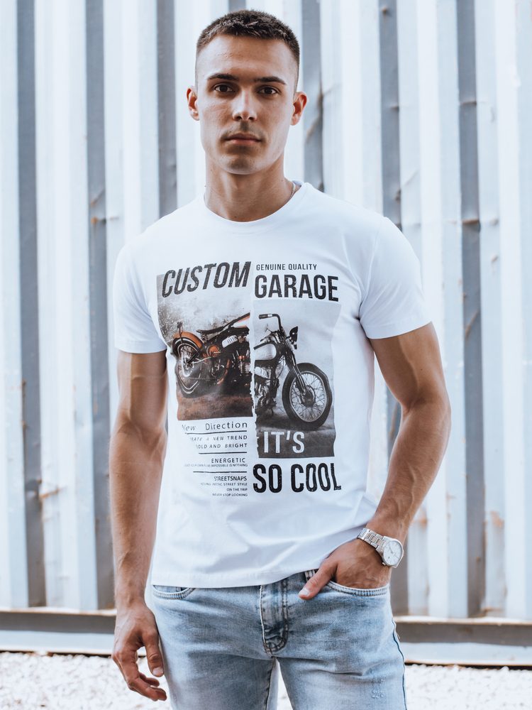 Levně Dstreet Jedinečné bílé tričko s motivem motorky
