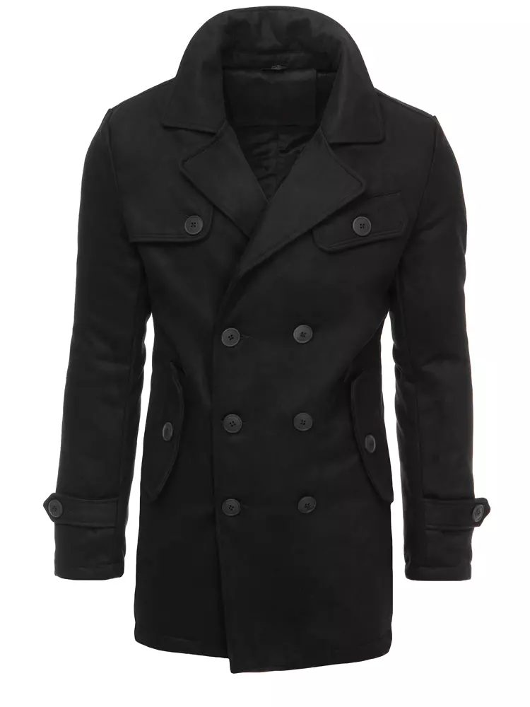 Dvojřadý kabát v černé barvě