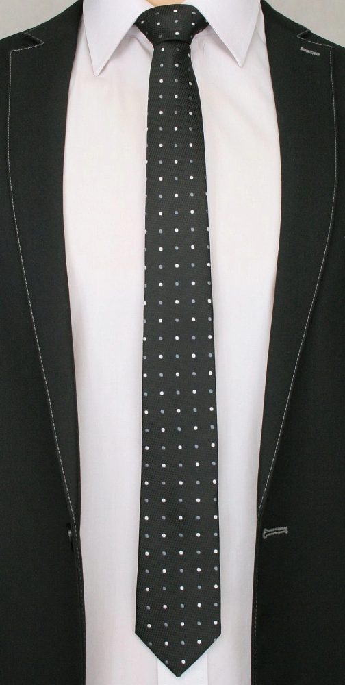 Levně Černá puntíkatá pánská kravata