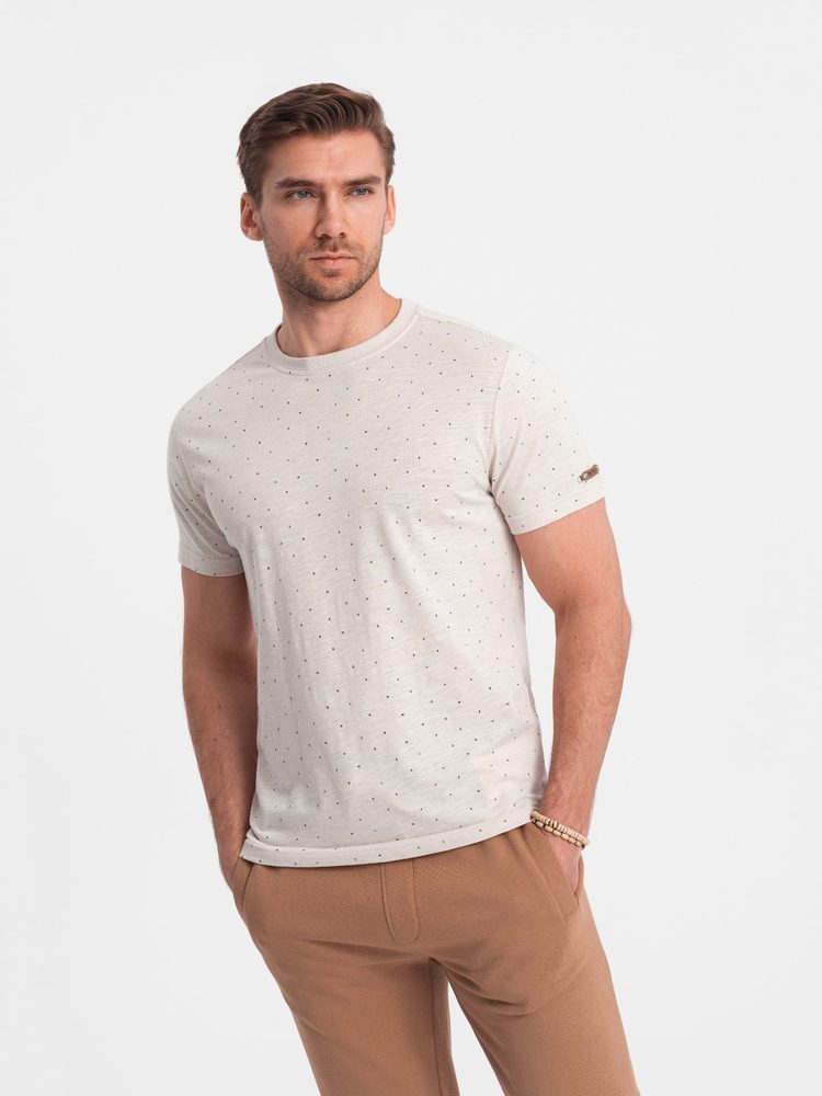 Levně Ombre Clothing Béžové tričko s barevnými písmeny V1 TSFP-0185