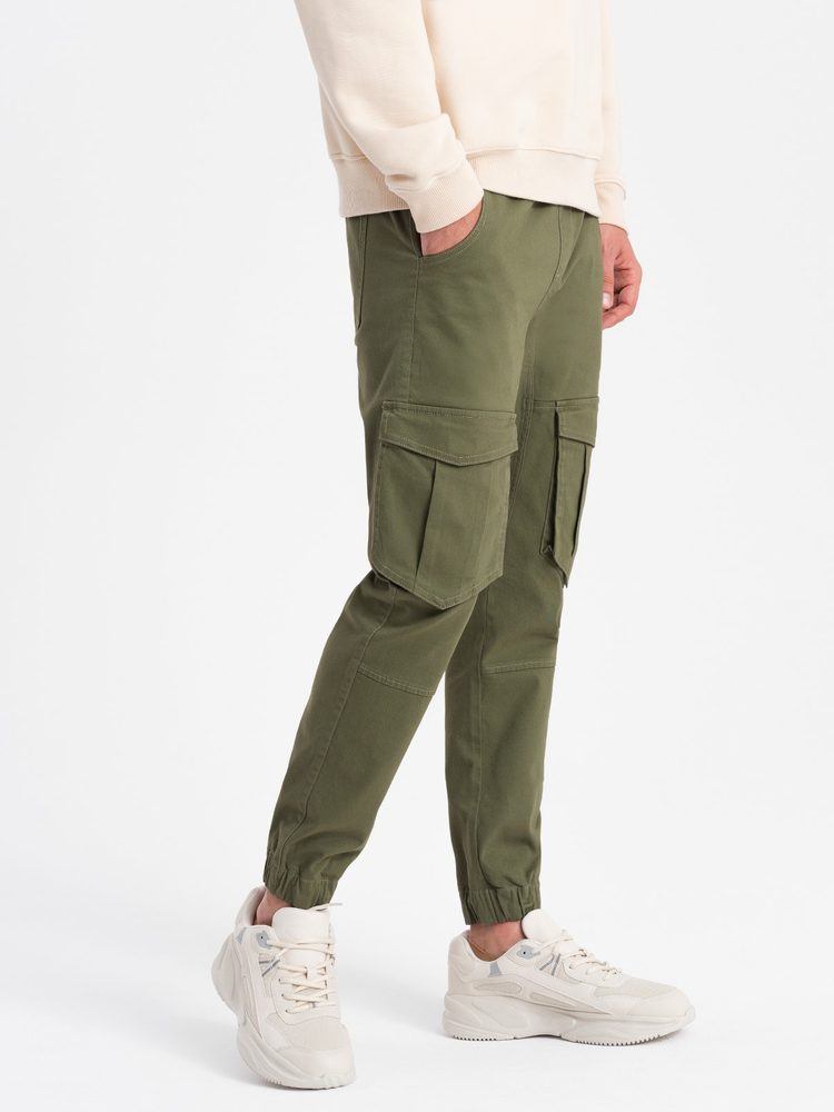 Ombre Clothing Trendové olivové joggery P886